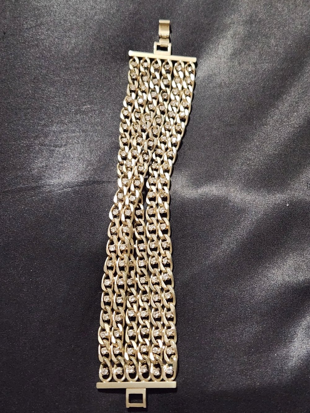 Vintage Gold Tone Rhinestone Multi-Chain Statement Bracelet